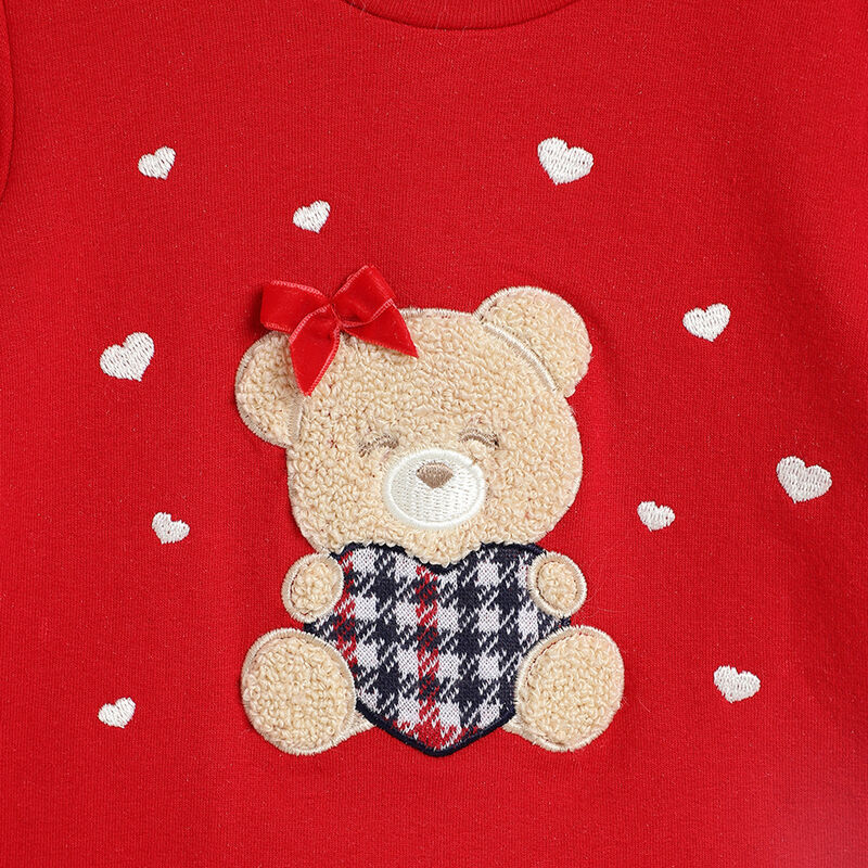 Girls Medium Red Embellished Sweatshirt With Leggings image number 4